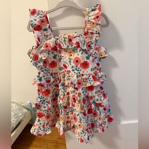 Mabel + Honey Floral Toddler Dress - White with Multi-Color Flowers